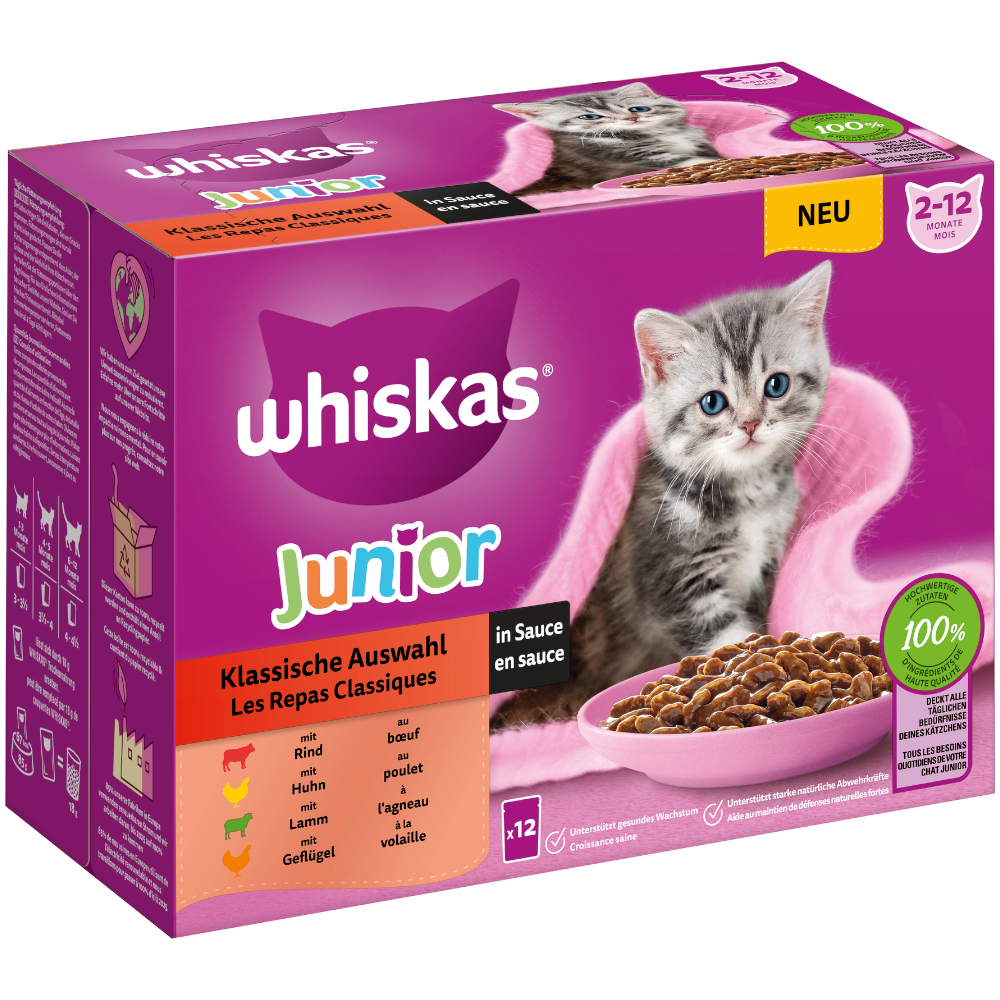 foto del prodotto whiskas junior buste 12 x 85 g alimento umido per gatto selezione classica in salsa
