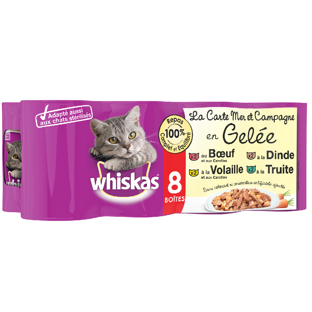 foto del prodotto whiskas la carte 8 x 390 g mare e campagna in gelatina