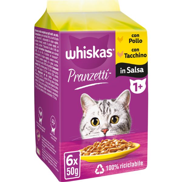 foto del prodotto whiskas pranzetti multipack 6 pezzi da 50 gr - carni bianche - 1 ordine scegli lo sconto bzr5 bzr20 200 punti fedeltà