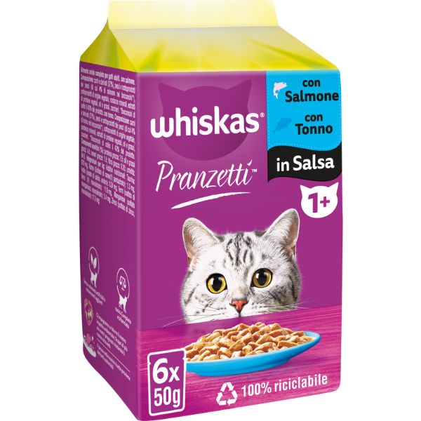 foto del prodotto whiskas pranzetti multipack 6 pezzi da 50 gr pesce 1 ordine scegli lo sconto bzr5 bzr20 200 punti fedelt 