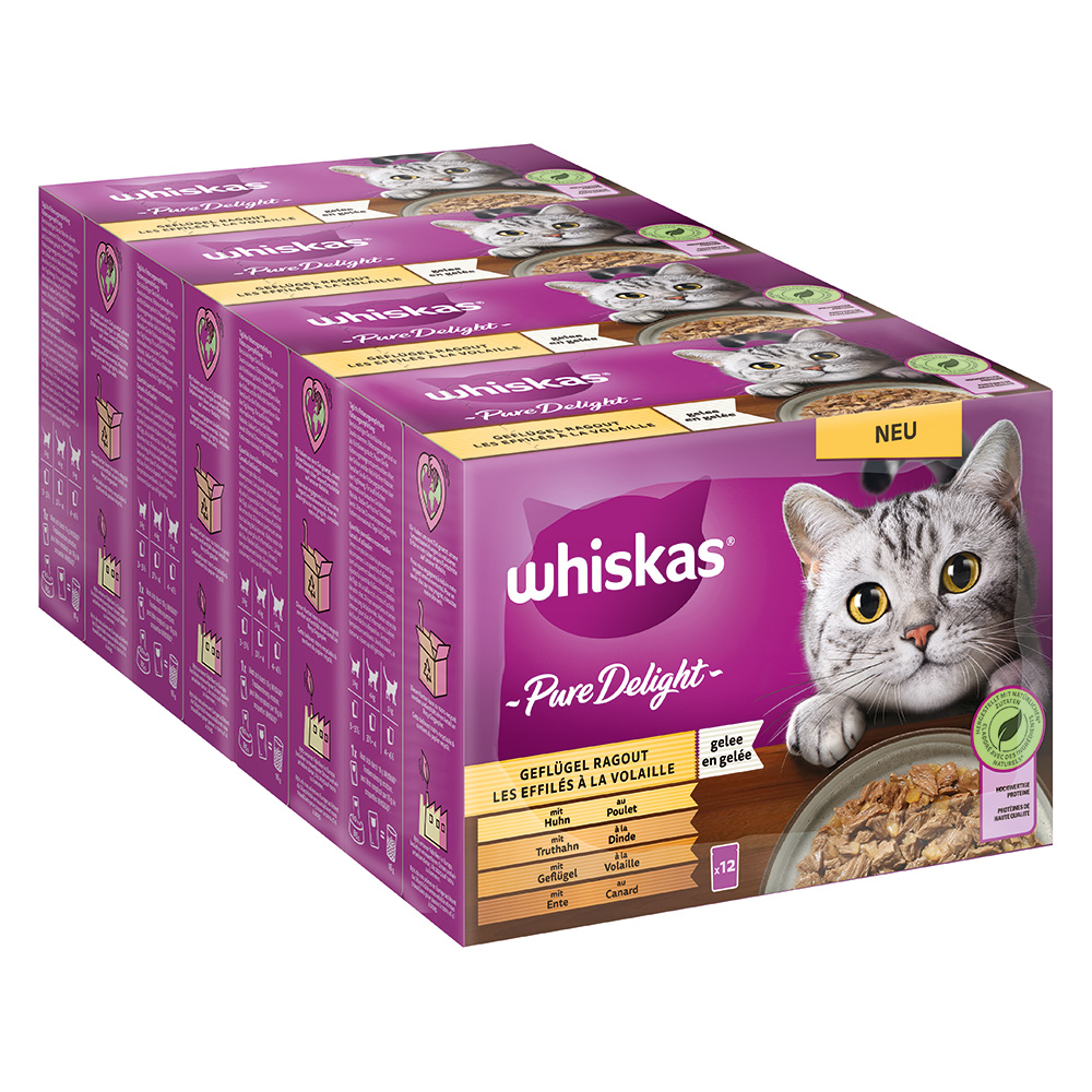 foto del prodotto whiskas pure delight in buste 48 x 85 g umido per gatto spezzatino di pollame in gelatina