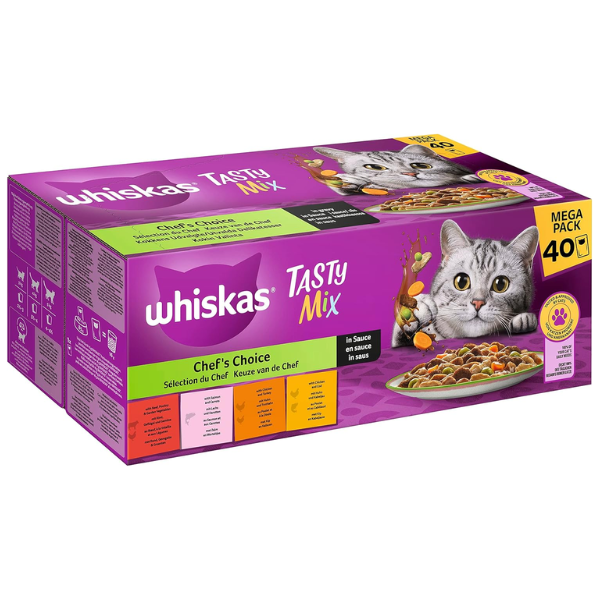 foto del prodotto whiskas selezione tasty mix multipack 40 pezzi da 85 gr multigusto 1 ordine scegli lo sconto bzr5 bzr20 200 punti fedelt 