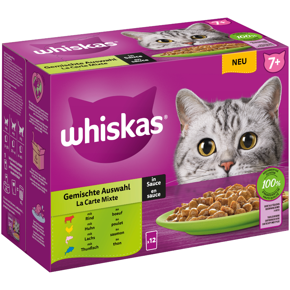 foto del prodotto whiskas senior buste 12 x 85 g alimento umido per gatto 7 selezione mista in salsa