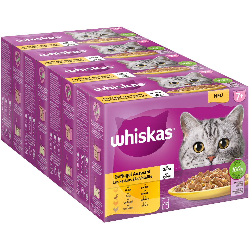 foto del prodotto whiskas senior buste 144 x 85 g alimento umido per gatti - 7 selezione carni bianche in gelatina