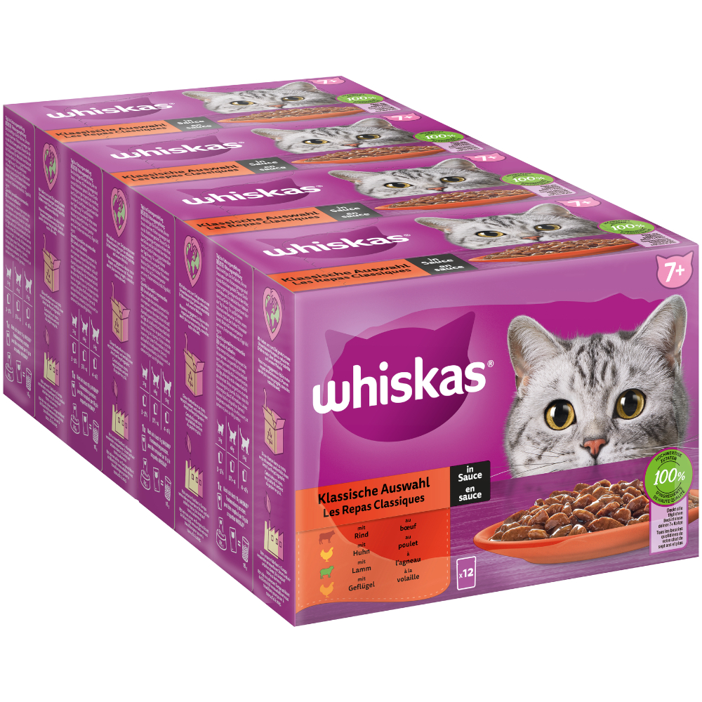 foto del prodotto whiskas senior buste 144 x 85 g alimento umido per gatti - 7 selezione classica in salsa