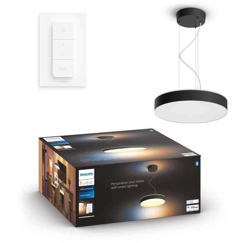 foto del prodotto white ambiance enrave, lampada a sospensione smart, con bluetooth, 33.5 w, telecomando dimmer switch incluso, nera philips hue