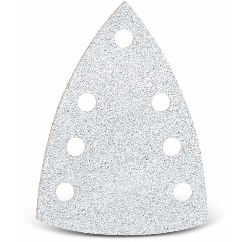 foto del prodotto white carte abrasive velcrate, 150 x 100 mm, 7 fori, p. levigatrici a delta, corindone normale 50 pz. g60 menzer