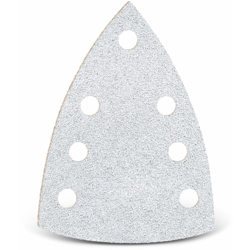 foto del prodotto white carte abrasive velcrate, 150 x 100 mm, 7 fori, p. levigatrici a delta, corindone normale 50 pz. g80 menzer