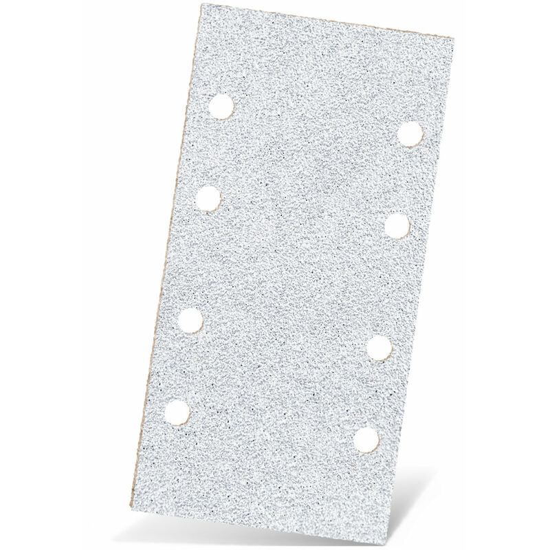 foto del prodotto white carte abrasive velcrate, 186 x 93 mm, 8 fori, p. levigatrici orbitali, corindone normale 50 pz. g150 menzer
