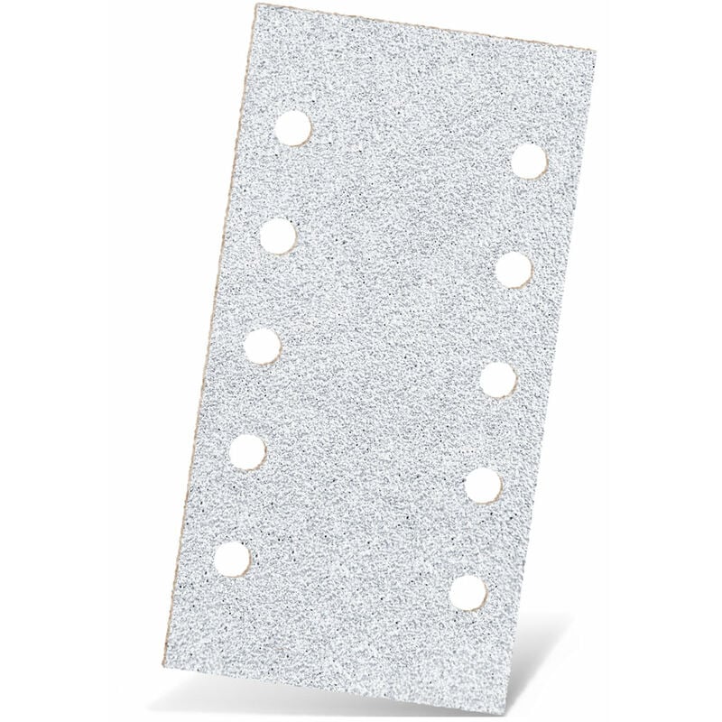 foto del prodotto white carte abrasive velcrate, 230 x 115 mm, 10 fori, p. levigatrici orbitali, corindone normale 50 pz. g180 menzer