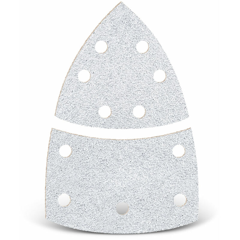 foto del prodotto white carte abrasive velcrate, 93 62 x 102 mm, 11 fori, p. levigatrici a delta, corindone normale 50 pz. g240 menzer