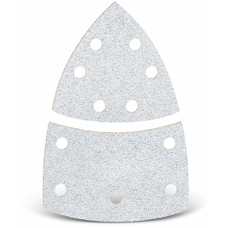 foto del prodotto white carte abrasive velcrate, 93 62 x 102 mm, 11 fori, p. levigatrici a delta, corindone normale 50 pz. g60 menzer
