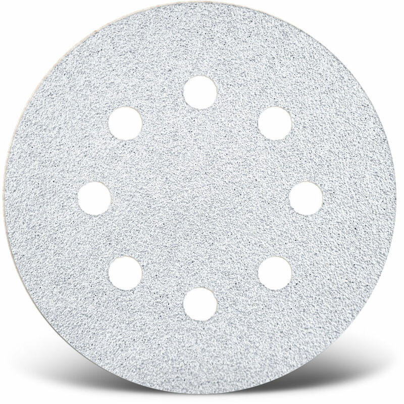 foto del prodotto white dischi abrasivi velcrati, 115 mm, 8 fori, p. levigatrici rotorbitali, corindone normale 50 pz. g320 menzer