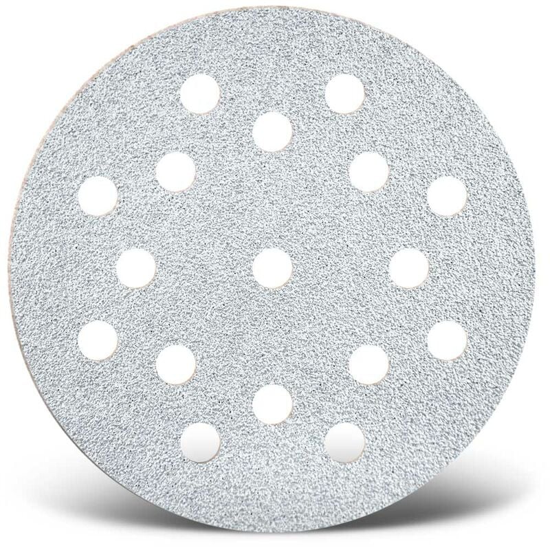foto del prodotto white dischi abrasivi velcrati, 125 mm, 17 fori, p. levigatrici rotorbitali, corindone normale 50 pz. g400 menzer