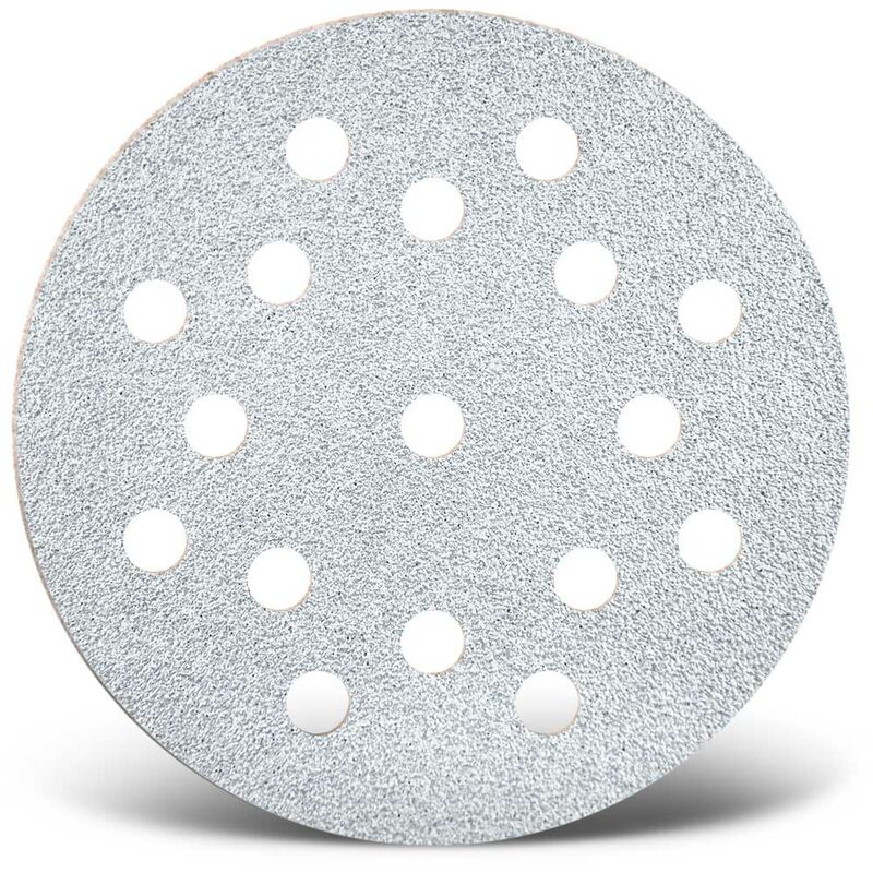 foto del prodotto white dischi abrasivi velcrati, 125 mm, 17 fori, p. levigatrici rotorbitali, corindone normale 50 pz. g60 menzer