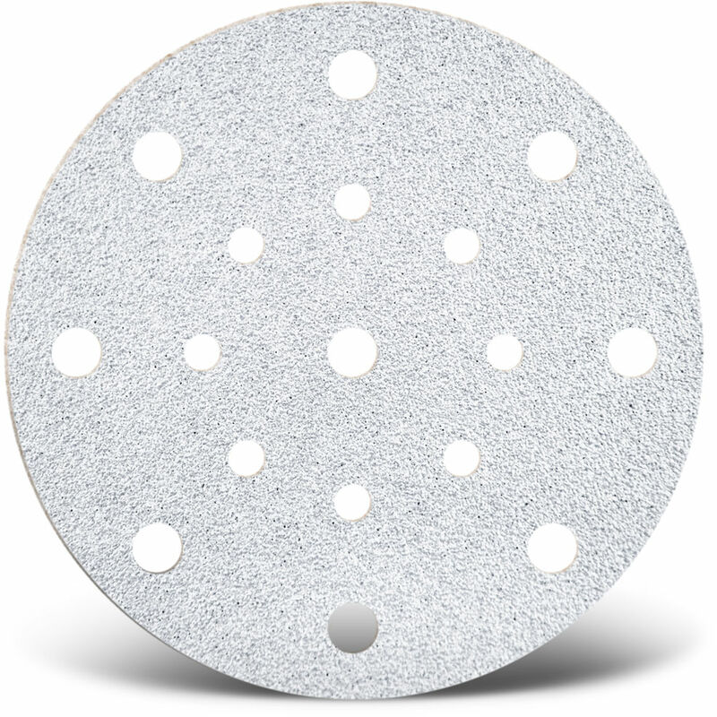foto del prodotto white dischi abrasivi velcrati, 150 mm, 17 fori, p. levigatrici rotorbitali, corindone normale 50 pz. g400 menzer
