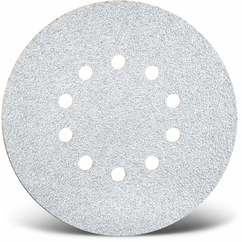 foto del prodotto white dischi abrasivi velcrati, 225 mm, 10 fori, p. levigatrici per muri, corindone normale 25 pz. g40 menzer