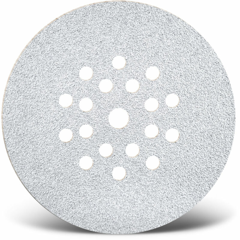foto del prodotto white dischi abrasivi velcrati, 225 mm, 19 fori, p. levigatrici per muri, corindone normale 25 pz. g120 menzer