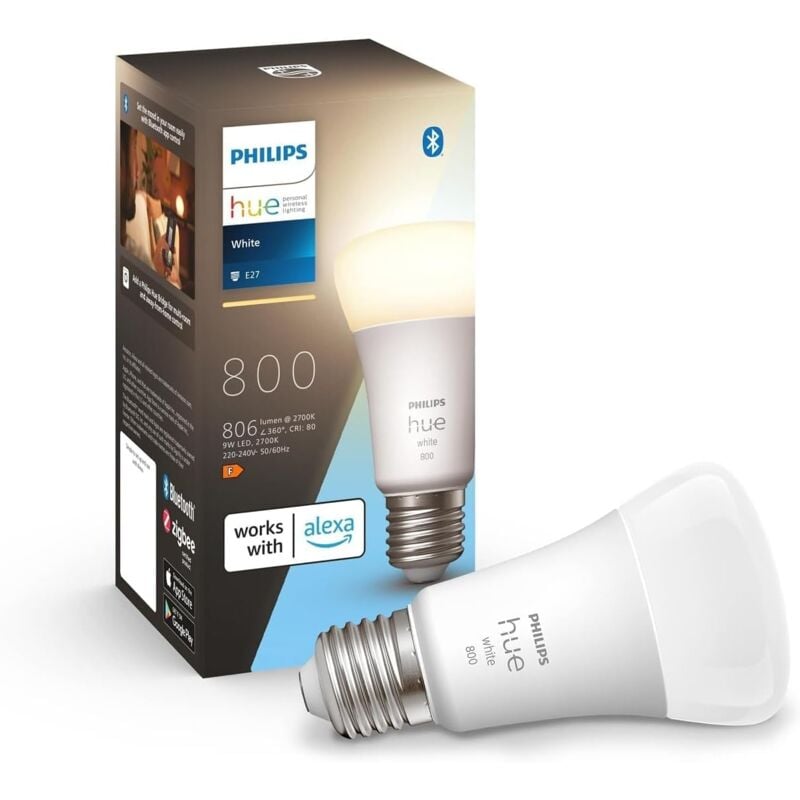 foto del prodotto white lampadina led smart, bluetooh, controllo vocale e27, luce bianca calda, dimmerabile, 9w philips hue
