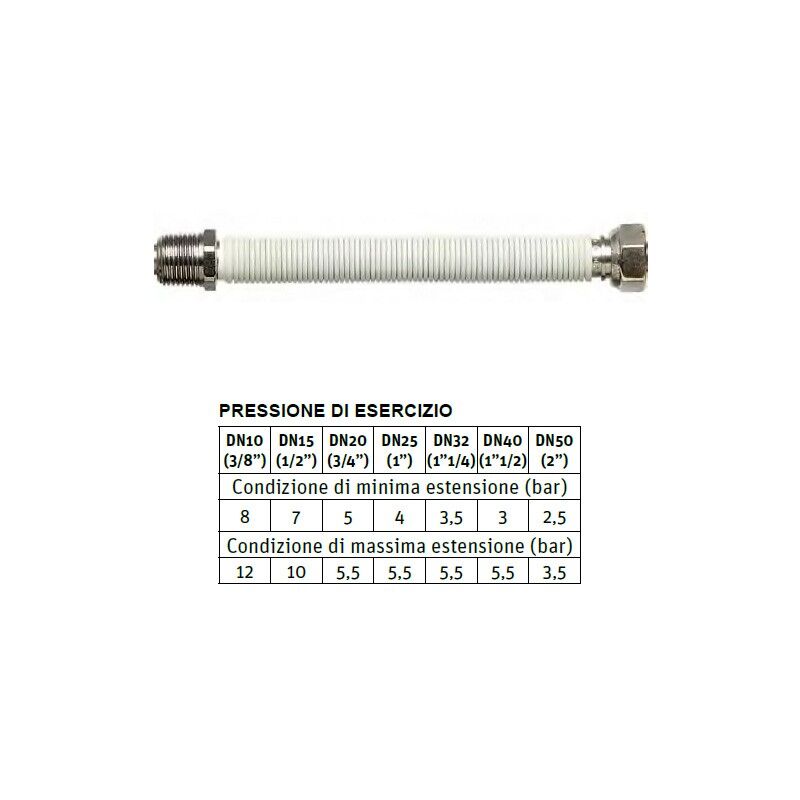 foto del prodotto whitestens tubo flessibile per acqua 1 2 l. da 240 a 410 mm dn15 mm maschio fisso, femmina girevole 0511506