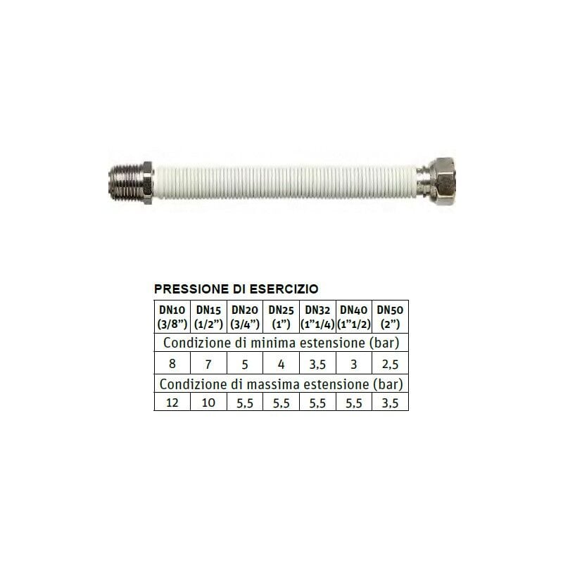 foto del prodotto whitestens tubo flessibile per acqua 3 4 l. da 120 a 210 mm dn20 mm maschio fisso, femmina girevole 0512004