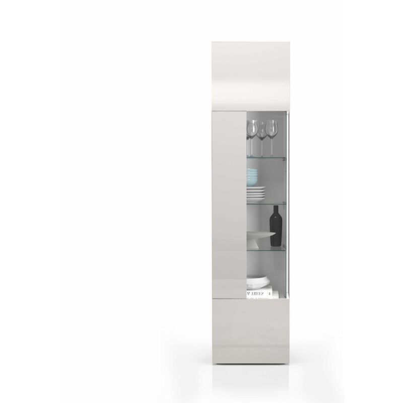 foto del prodotto whous vetrina egypt per soggiorno con 1 anta e 5 ripiani, vetrinetta espositiva per salotto in legno, 45x34,2x190 cm, bianco laccato lucido