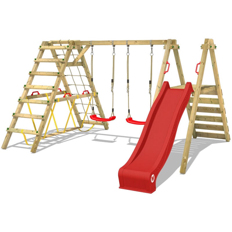 foto del prodotto wickey altalena doppia smart shake con scivolo e struttura per l arrampicata rosso