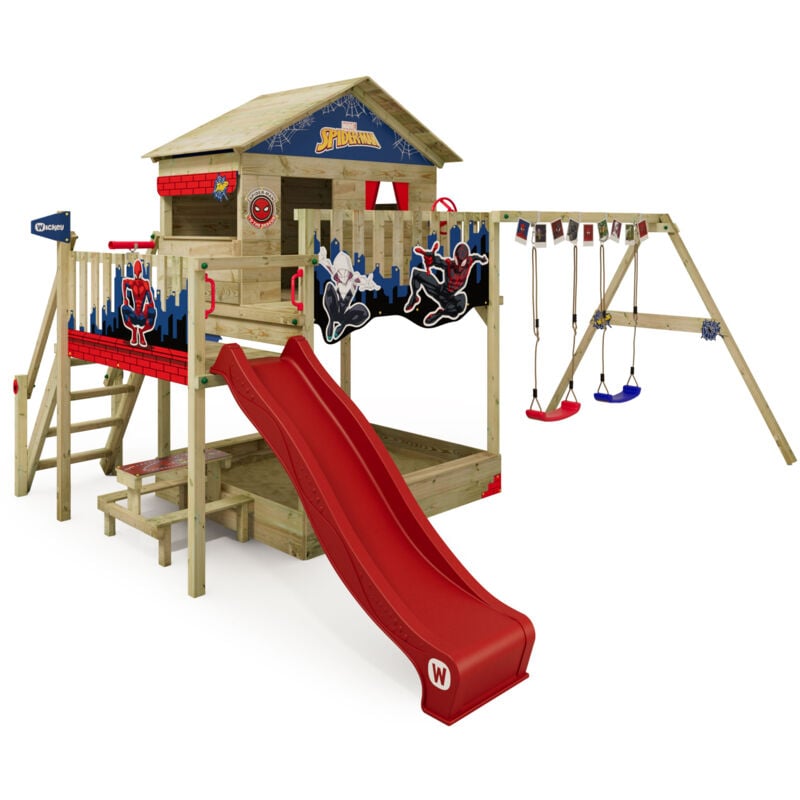 foto del prodotto wickey parco giochi in legno disney saga giochi da giardino con altalena e scivolo casa su palafitte da esterno con sabbiera e scala di risalita