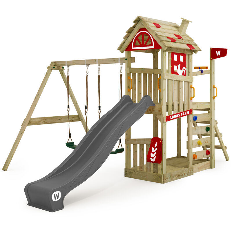 foto del prodotto wickey parco giochi in legno farmflyer tetto in legno giochi da giardino con altalena e scivolo casetta da gioco per l arrampicata con sabbiera e