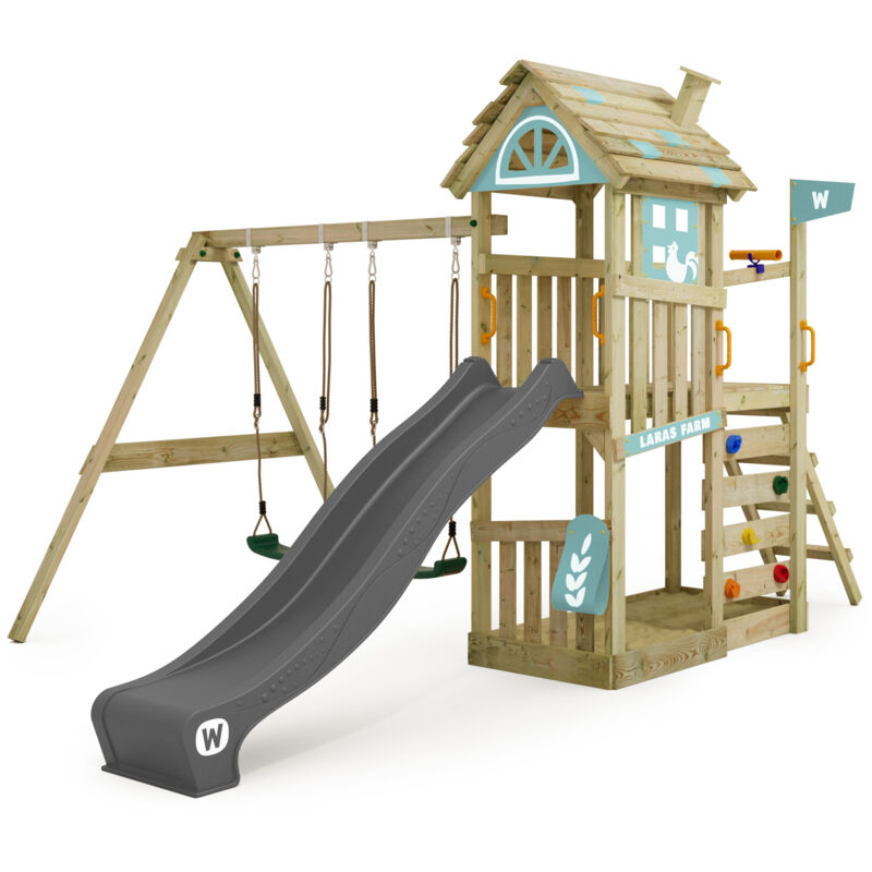 foto del prodotto wickey parco giochi in legno farmflyer tetto in legno giochi da giardino con altalena e scivolo casetta da gioco per l arrampicata con sabbiera e