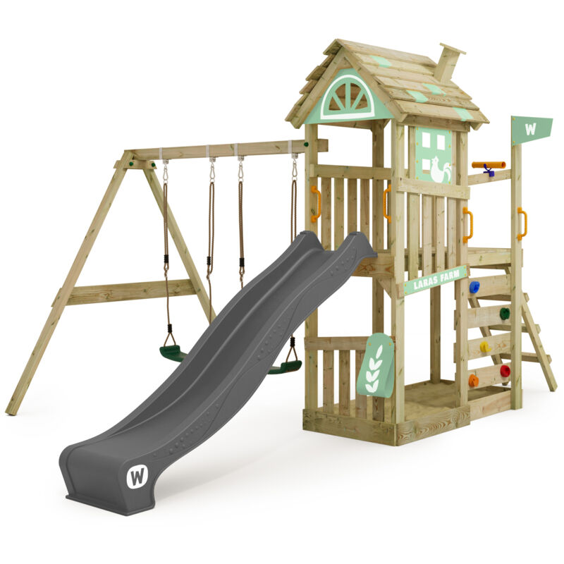foto del prodotto wickey parco giochi in legno farmflyer tetto in legno giochi da giardino con altalena e scivolo casetta da gioco per l arrampicata con sabbiera e