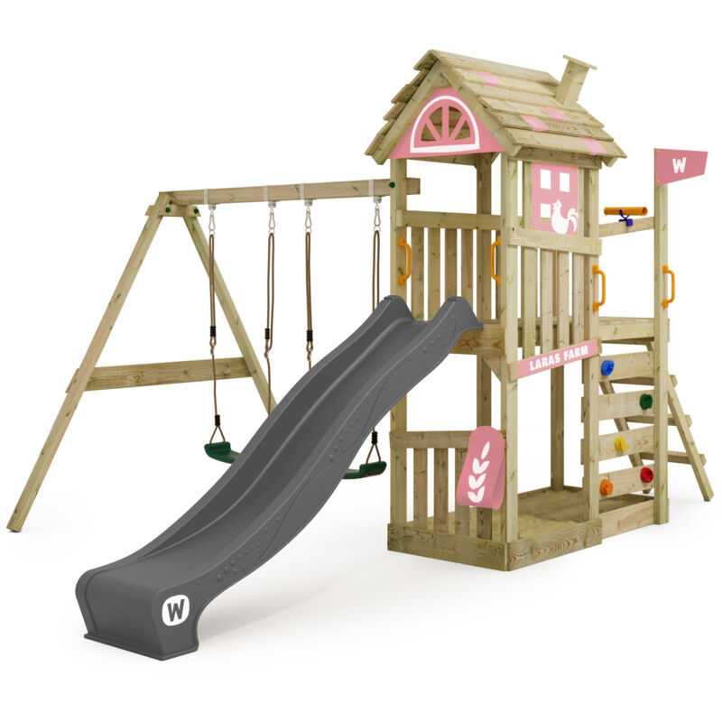 foto del prodotto wickey parco giochi in legno farmflyer tetto in legno giochi da giardino con altalena e scivolo casetta da gioco per l arrampicata con sabbiera e