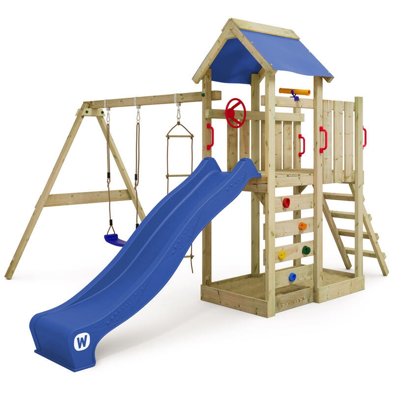 foto del prodotto wickey parco giochi in legno multiflyer giochi da giardino con altalena e scivolo torre d arrampicata da esterno con sabbiera e scala di risalita