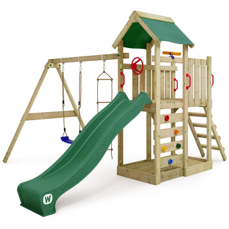 foto del prodotto wickey parco giochi in legno multiflyer giochi da giardino con altalena e scivolo torre d arrampicata da esterno con sabbiera e scala di risalita
