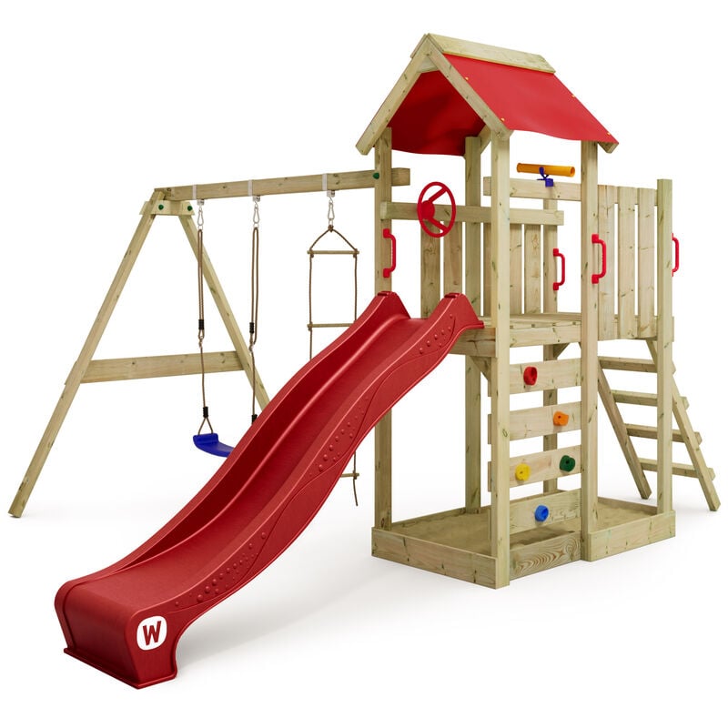 foto del prodotto wickey parco giochi in legno multiflyer giochi da giardino con altalena e scivolo torre d arrampicata da esterno con sabbiera e scala di risalita