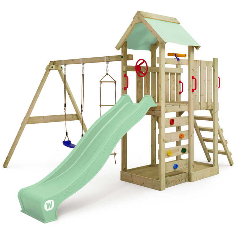 foto del prodotto wickey parco giochi in legno multiflyer giochi da giardino con altalena e scivolo torre d arrampicata da esterno con sabbiera e scala di risalita