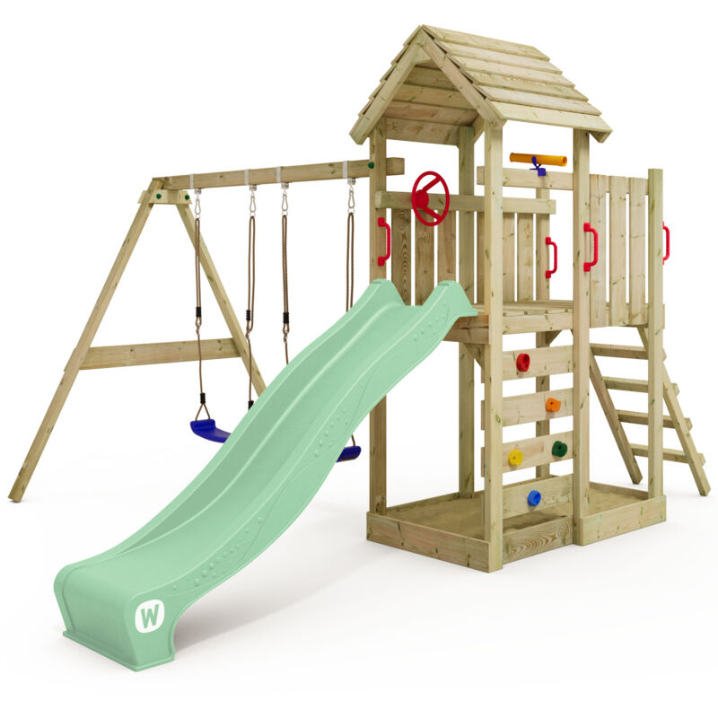 foto del prodotto wickey parco giochi in legno multiflyer tetto in legno giochi da giardino con altalena e scivolo casetta da gioco per l arrampicata con sabbiera e