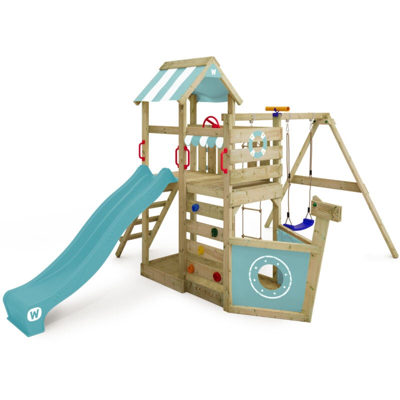 foto del prodotto wickey parco giochi in legno seaflyer giochi da giardino con altalena e scivolo casetta da gioco per l arrampicata con sabbiera e scala di risalita
