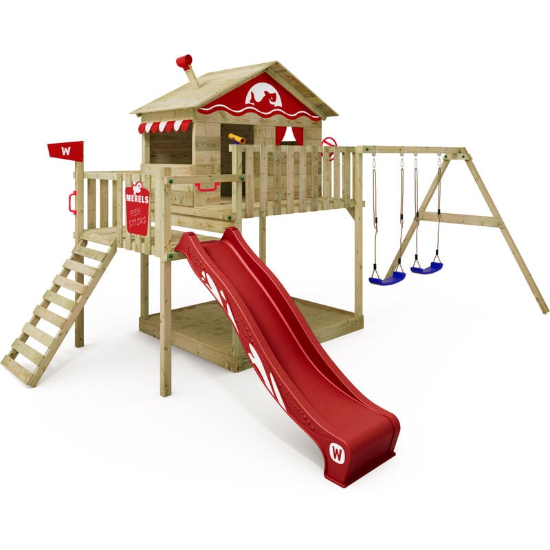 foto del prodotto wickey parco giochi in legno smart coast giochi da giardino con altalena e scivolo casa su palafitte da esterno con sabbiera e scala di risalita