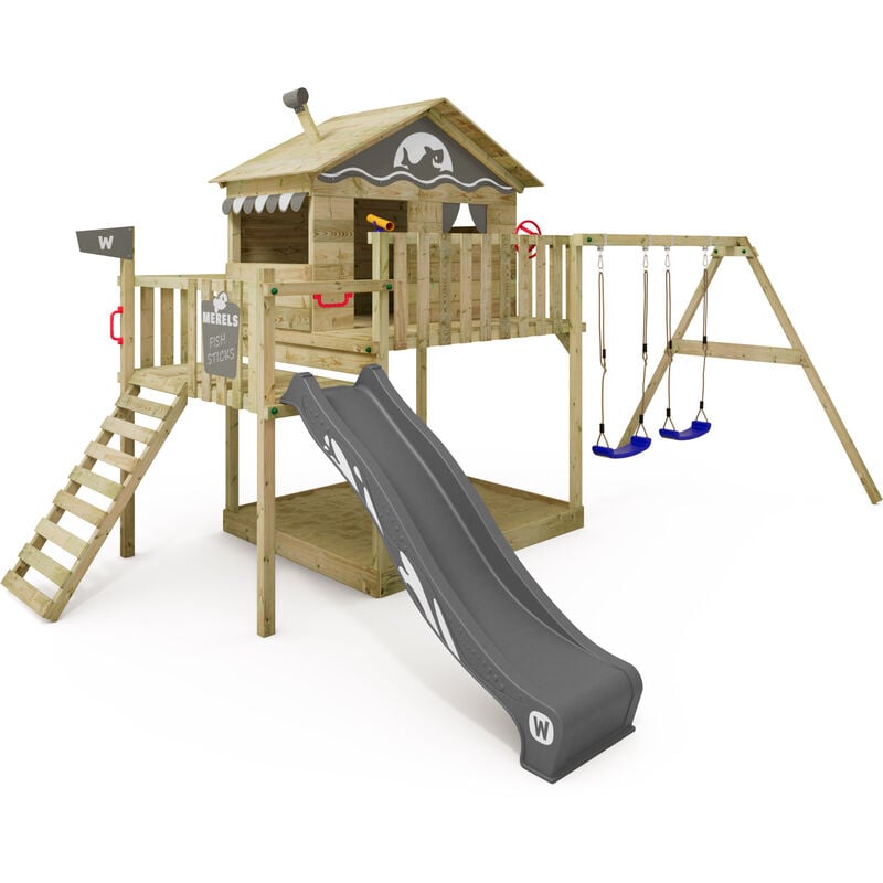 foto del prodotto wickey parco giochi in legno smart coast giochi da giardino con altalena e scivolo casa su palafitte da esterno con sabbiera e scala di risalita
