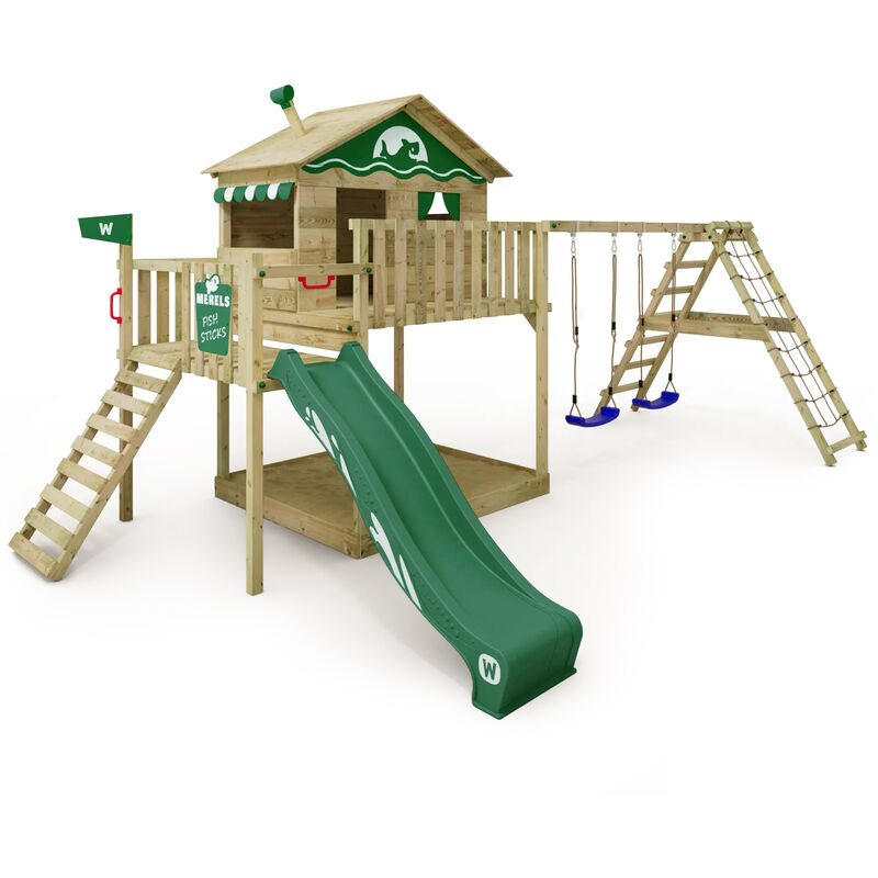 foto del prodotto wickey parco giochi in legno smart ocean giochi da giardino con altalena e scivolo casa su palafitte da esterno con sabbiera e scala di risalita