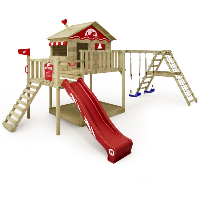 foto del prodotto wickey parco giochi in legno smart ocean giochi da giardino con altalena e scivolo casa su palafitte da esterno con sabbiera e scala di risalita