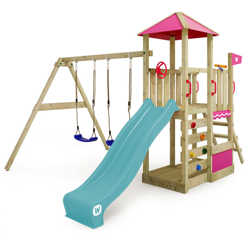 foto del prodotto wickey parco giochi in legno smart savana giochi da giardino con altalena e scivolo casetta da gioco per l arrampicata con sabbiera e scala di