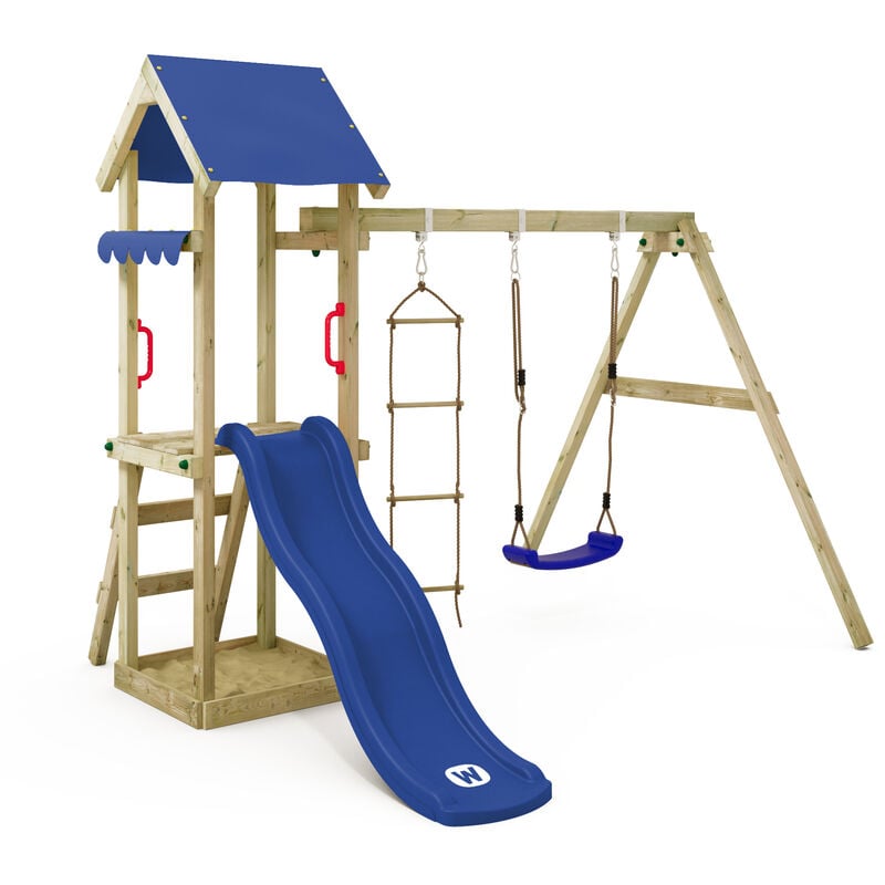 foto del prodotto wickey parco giochi in legno tinycabin giochi da giardino con altalena e scivolo torre d arrampicata da esterno con sabbiera e scala di risalita