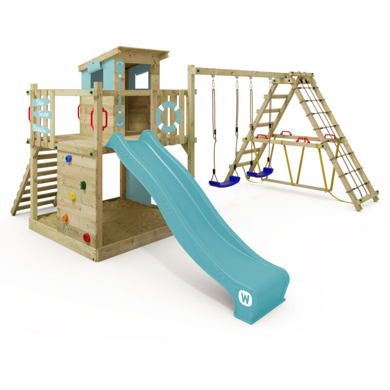 foto del prodotto wickey parco giochi smart surf con scivolo e struttura per arrampicata blu pastello