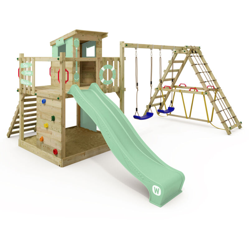 foto del prodotto wickey parco giochi smart surf con scivolo e struttura per arrampicata verde pastello