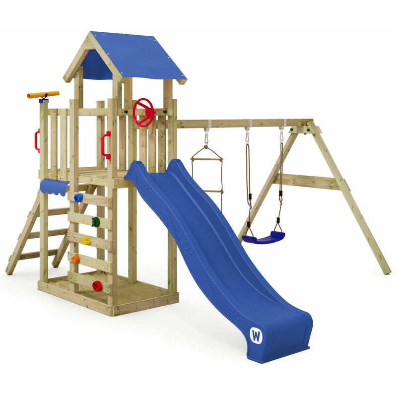 foto del prodotto wickey torre da gioco per arrampicata multiflyer light, altalena e scivolo, torre da arrampicata per bambini all aperto con sabbiera, scala e