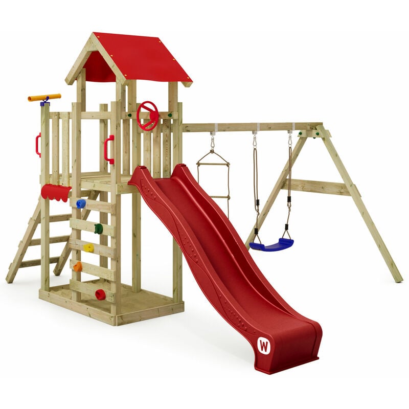 foto del prodotto wickey torre da gioco per arrampicata multiflyer light, altalena e scivolo, torre da arrampicata per bambini all aperto con sabbiera, scala e