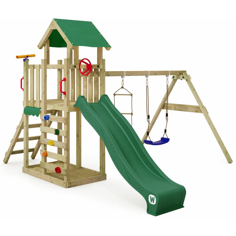 foto del prodotto wickey torre da gioco per arrampicata multiflyer light, altalena e scivolo, torre da arrampicata per bambini all aperto con sabbiera, scala e