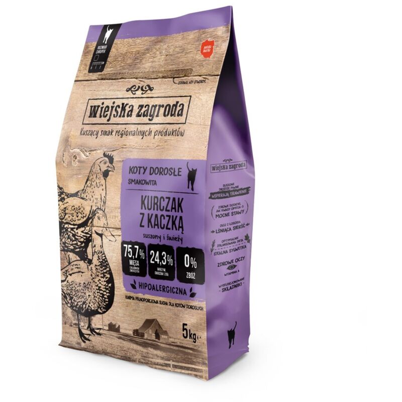 foto del prodotto wiejska zagroda cibo secco per gatti pollo e anatra 5kg